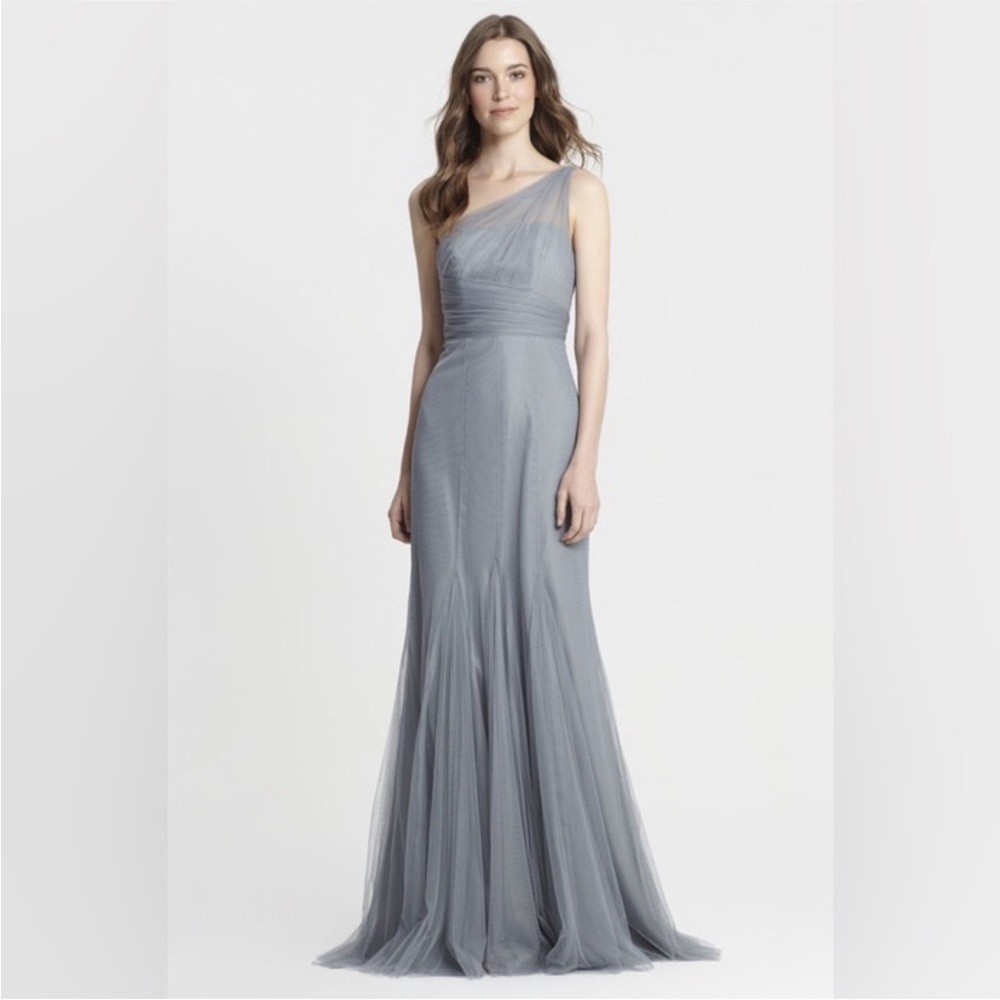 Monique Lhuillier Bridesmaid‎ One Shoulder Gown Sea Tulle 450390 Size 2